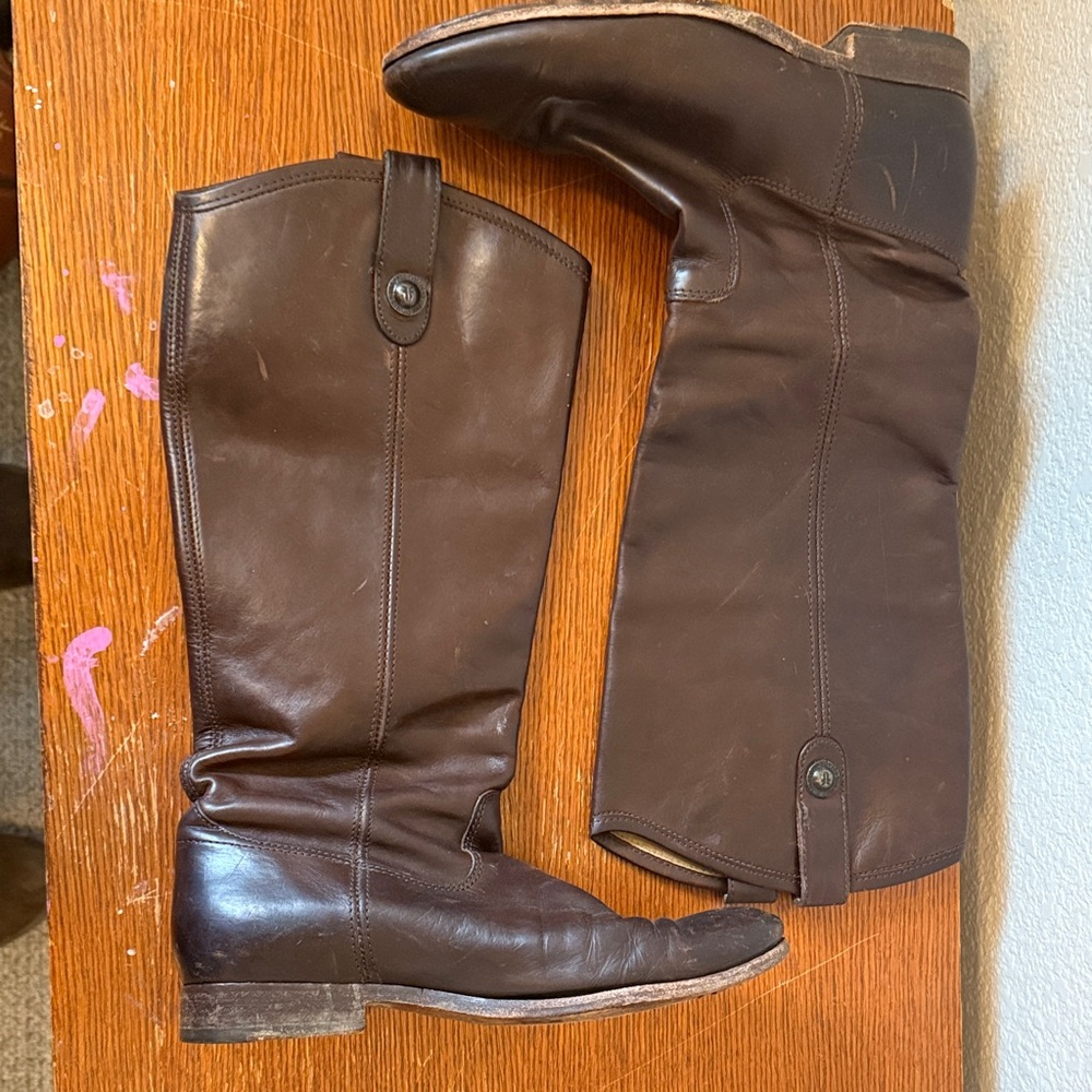 Frye Melissa Button Brown Leather Boots Women’s Size 8